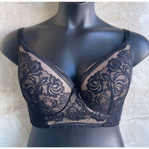 Gossard BLACK/NUDE Encore Padded Push-Up Longline Bra US 38G UK 38F Excellent